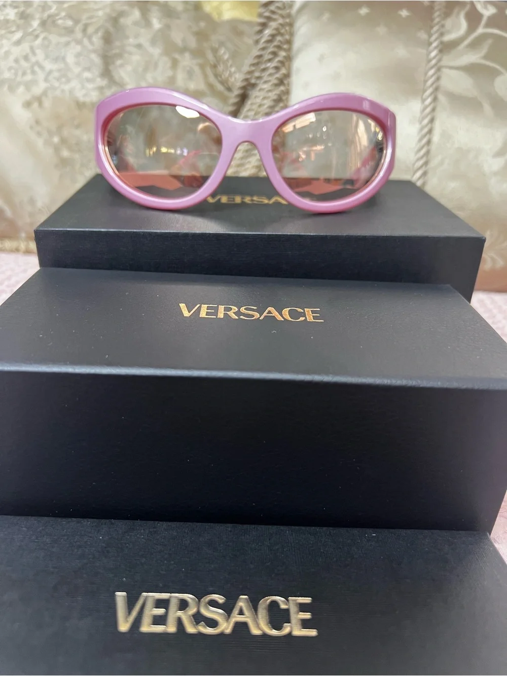 Versace VE4485 Pink Rose Gold Mirror Cat Eye Sunglasses 59mm New